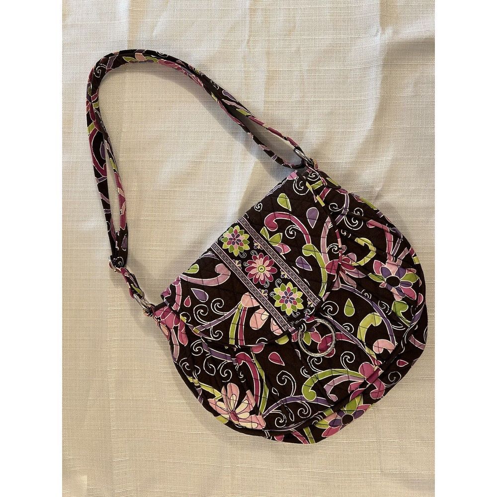Vera Bradley Saddle Up Purple Punch Crossbody Purse Shoulder Bag Floral Exc Cond